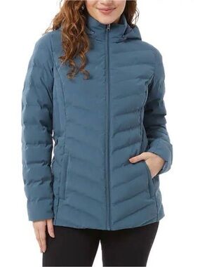 32 Degrees Teal Blue Puffer Jacket Women’s Size Small With Hood Quilted Outdoor
